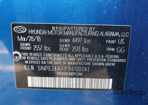2018 Hyundai Sonata Se from USA, damaged, VIN 5NPE24AF9JH700341